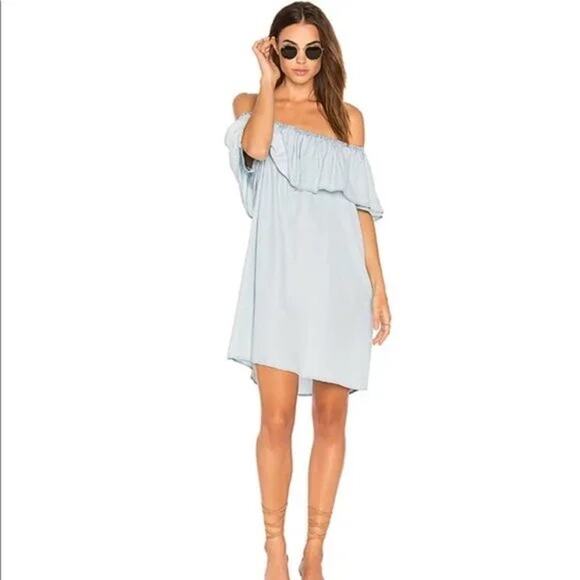 Sanctuary | Stella Flounce Blue Chambray Off the Shoulder Mini Dress - Picture 11 of 11